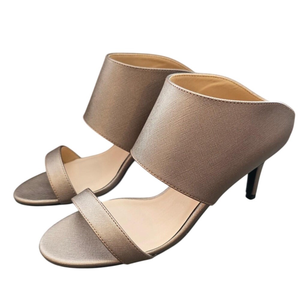 New Metallic Bronze Wide Collar Sandal Mule Heels Size 10M